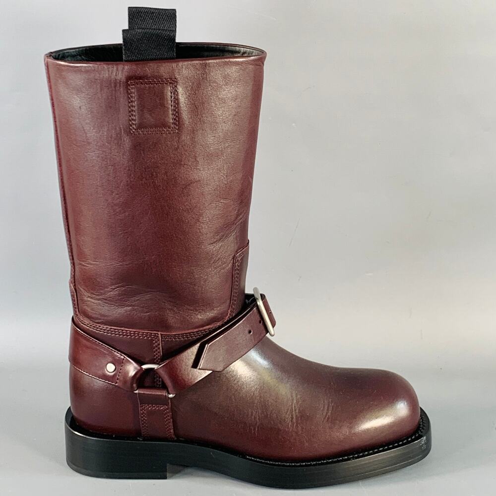 BURBERRY Size 9.5 Burgundy Leather Calf High Pull On Harness Boots - Picture 2 of 9